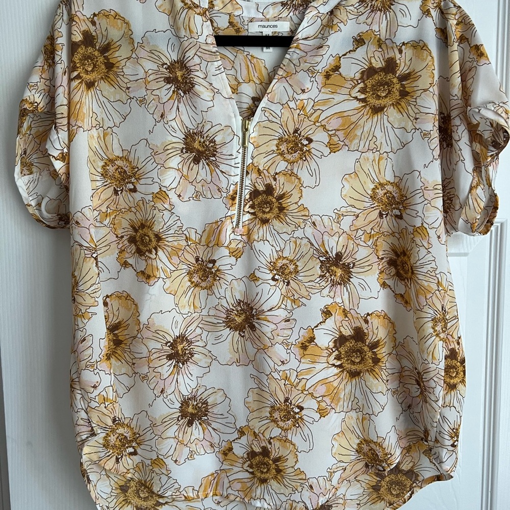 Maurices Sunflower Print Blouse in Cream and Brown